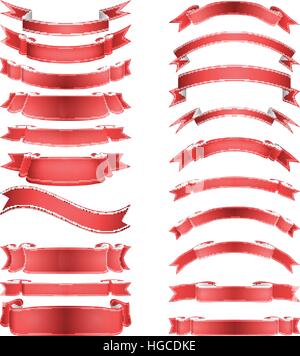 Set of red isolated banner ribbons on white and transparent background ...