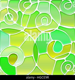 abstract vector stained-glass mosaic background - yellow and green spirals Stock Vector