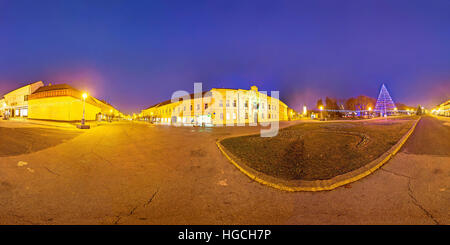 Town of Koprivnica advent time evening view, spherical panorama of Podravina region in Croatia Stock Photo