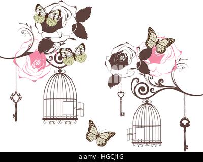 vector illustration of vintage background with butterflies and roses Stock Vector