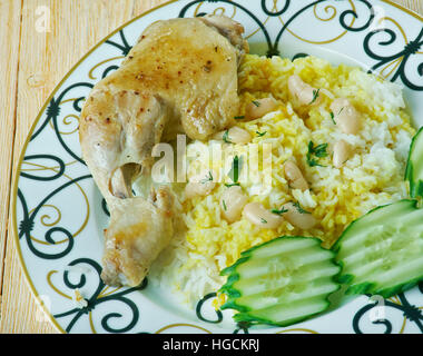 Baghali Polo- Persian Rice with Chicken,Fava Beans Stock Photo