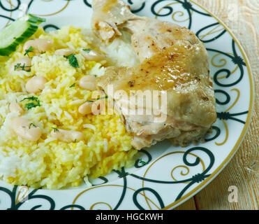 Baghali Polo- Persian Rice with Chicken,Fava Beans Stock Photo