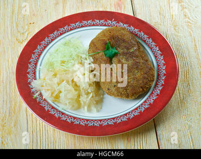 Meat Zrazy meat roulade dish popular in Eastern Europe, especially Poland , Lithuania, Belarus, and Ukraine. Stock Photo