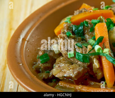 Braised beef with green onions in the Chinese style Stock Photo