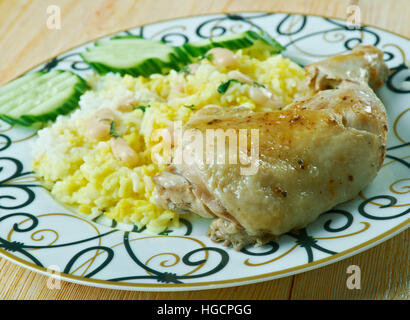 Baghali Polo- Persian Rice with Chicken,Fava Beans Stock Photo