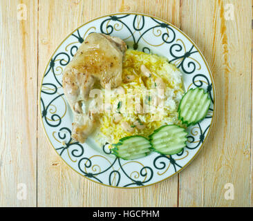 Baghali Polo- Persian Rice with Chicken,Fava Beans Stock Photo