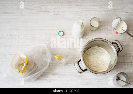Ingredients for cooking dough pizza on the table horizontal Stock Photo