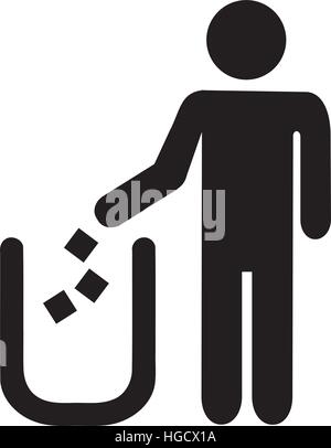 Man throwing garbage in bin. Pictogram. Stock Vector