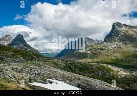 Summer snow in the mountains of Norway. Stock Photo