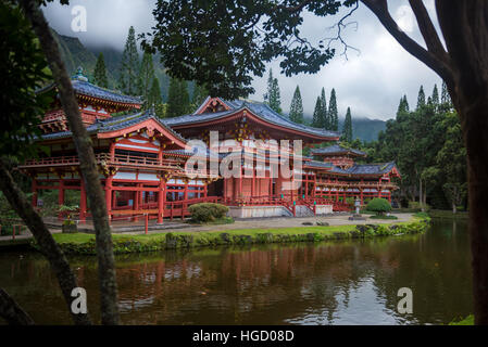 Byodo-In Temple is a buddhist temple located on the Hawaiian Island of Oahu. Stock Photo
