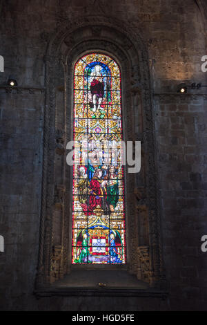 Stained Glass Window at Igreja Santa Maria, Belem, Lisbon, Portugal Stock Photo