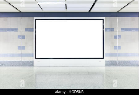 Blank digital advertisement board with white screen in modern subway Stock Photo