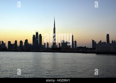Dubai Ferry route at evening view, Dubai Canal, United Arab Emirates Stock Photo