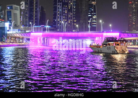 Dubai Ferry route at evening view, Dubai Canal, United Arab Emirates Stock Photo