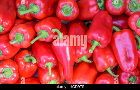 Group of fresh harvested red pepper, close up Stock Photo