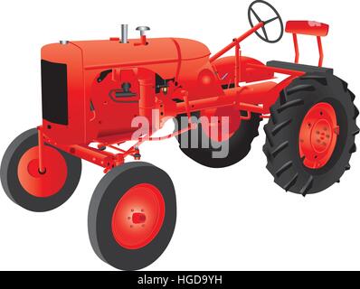 A Detailed  Drawing of a Veteran Red  Farm Tractor isolated on white Stock Vector