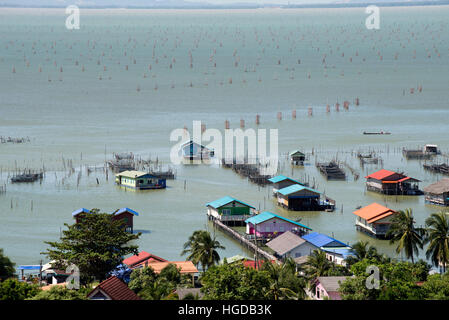 Thailand, Songkhla, Koh Yo, Aquacultural farm, Freshwater fish farming and field bow of nets Stock Photo