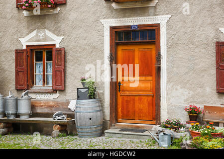 Old traditional stone house in Bergün, Grisons, Switzerland Stock Photo