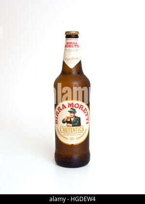 660ML bottle of Birra Moretti Authentic Italian Beer White Background Stock Photo