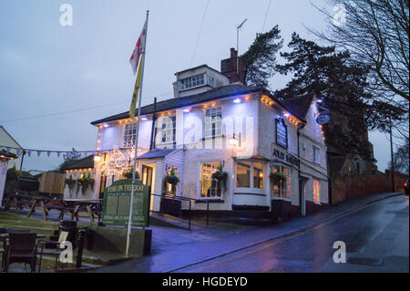 Jolly Sailor pub exterior at dusk, The Hythe, Maldon, Essex, England Stock Photo