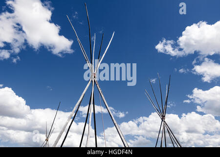 MT00042-00..MONTANA - Tepee poles with clouds at Big Hole National Battle Field. Stock Photo