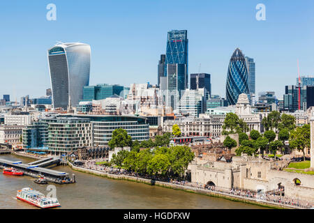 England, London, City Skyline and Thames River from Tower Bridge Stock Photo