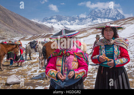 Sherpas during an excursion tothe Rainbow Mountains near Checacupe, Stock Photo