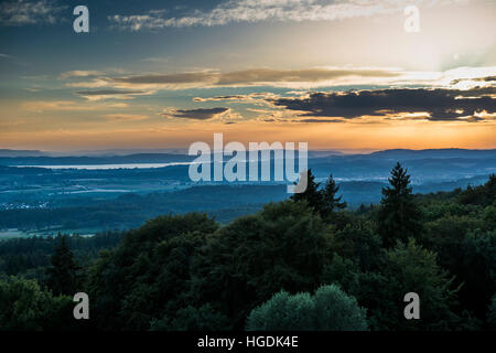 View from Gehrenberg at sunset, Markdorf, Lake Constance, Baden ...