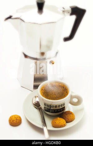 Espresso pot and cup of espresso Stock Photo