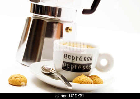 Espresso pot and cup of espresso Stock Photo