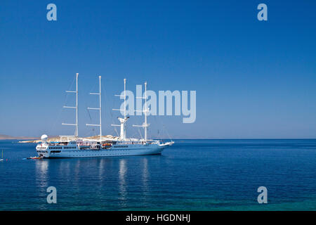 Windstar four masted luxury sailing yacht Wind Spirit Mykonos Greece Stock Photo