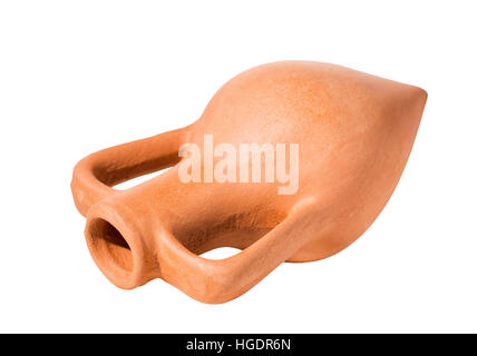 ceramic amphora is isolated on white background, close up Stock Photo