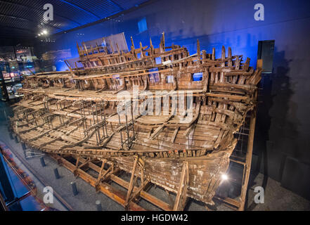 The Mary Rose is a16th century warship on display at Portsmouth's Historic Dockyard museum Stock Photo