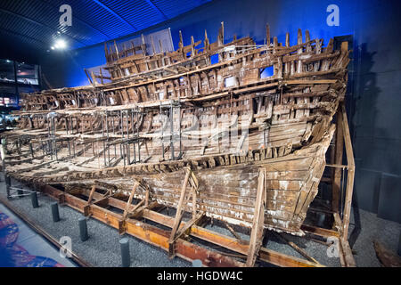 The Mary Rose is a16th century warship on display at Portsmouth's Historic Dockyard museum Stock Photo