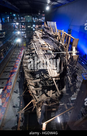 The Mary Rose is a16th century warship on display at Portsmouth's Historic Dockyard museum Stock Photo