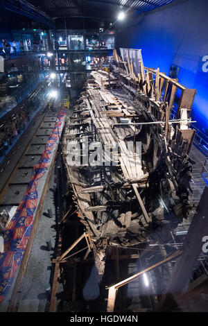 The Mary Rose is a16th century warship on display at Portsmouth's Historic Dockyard museum Stock Photo