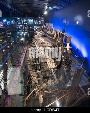 The Mary Rose is a16th century warship on display at Portsmouth's Historic Dockyard museum Stock Photo