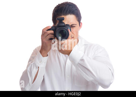 Photographer trainee photography photos camera occupation hobby isolated on a white background Stock Photo