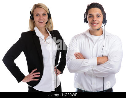 Call center agent team headset telephone phone smiling secretary business isolated on a white background Stock Photo