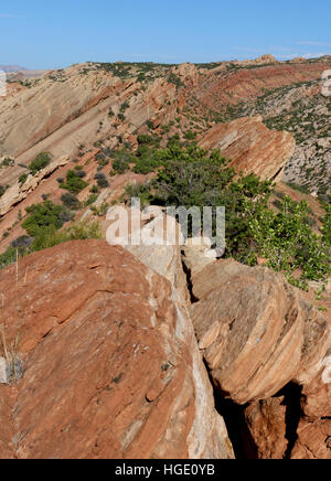 Tilted rock layers Dinosaur National Monument Utah Stock Photo