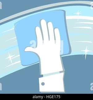 Hand in rubber glove cleaning window. Stock Vector