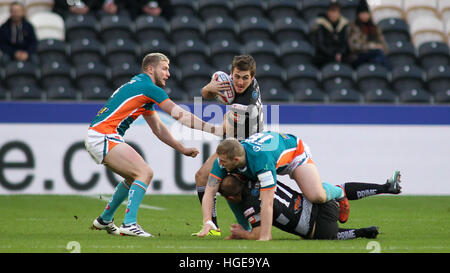 KCOM Stadium, Hull, UK. 8th Jan, 2017. Hull FC v Hull KR Clive Sullivan Trophy Pre- Season 2017 Friendly. Curtis Naughton of Hull FC on the attack against Hull KR Picture by © Stephen Gaunt/Touchlinepics.com/Alamy Live News Stock Photo