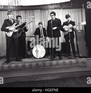1960s, historical, British youngsters in an early skiffle or rockabilly band playing on stage. Stock Photo