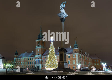 Warsaw, Old Town, Poland January 5 2017. Christmas decorations on the old city in Warsaw. Royal Castle. Stock Photo