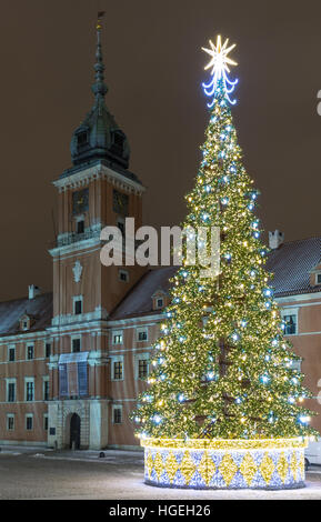 Warsaw, Old Town, Poland January 5 2017. Christmas decorations on the old city in Warsaw. Royal Castle. Stock Photo