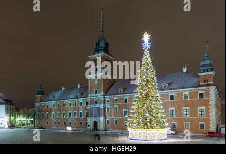 Warsaw, Old Town, Poland January 5 2017. Christmas decorations on the old city in Warsaw. Royal Castle. Stock Photo