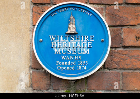 Blue plaque identifying an historical building in Devizes Wiltshire UK Stock Photo