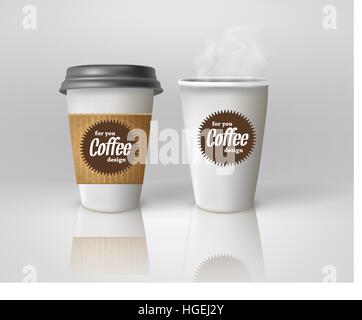 Realistic paper coffee cup set. Stock Vector