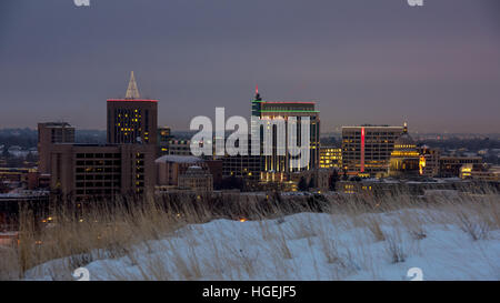 Unique view of the Boise Idaho skyline in winter from the foothills Stock Photo