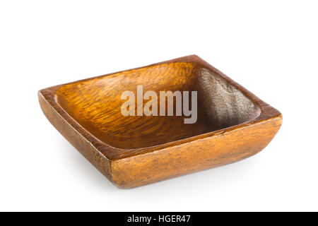 Empty wooden bowl isolated on white background Stock Photo